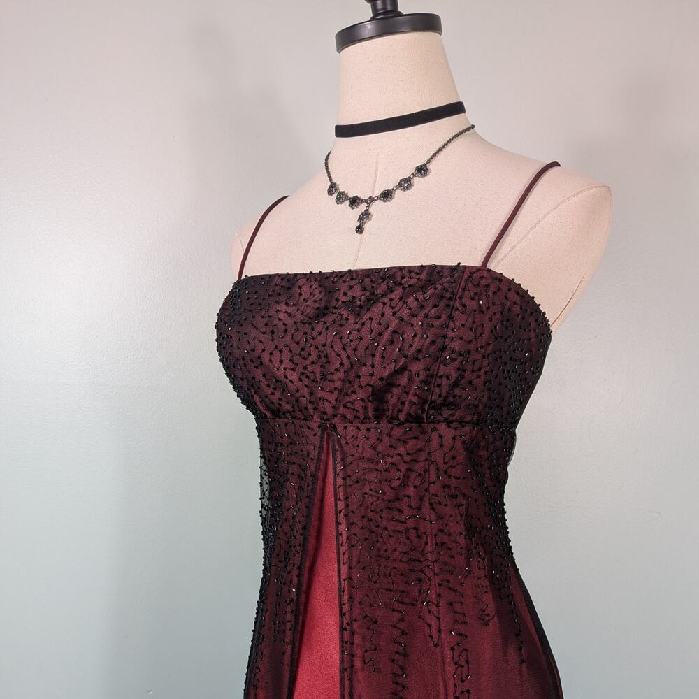Vintage Morgan Prom Dress Maxi Gown 8 Red Black Babydoll Princess 90s Y2K Goth - Picture 10 of 14